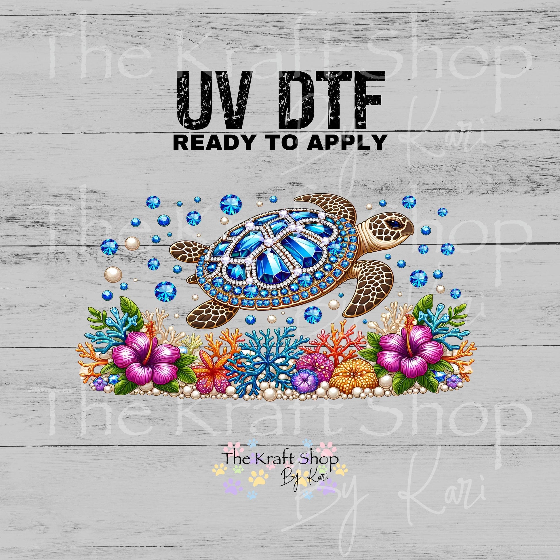 UV DTF Rhinestone Swimming Sea Turtle wrap decals tumbler decal. Glass can wrap. Tumbler wrap #5511