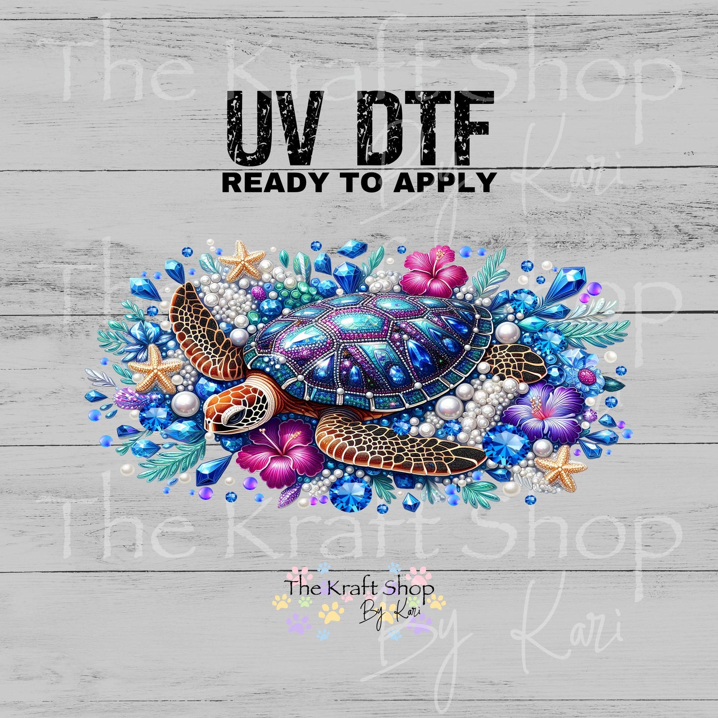 UV DTF Rhinestone Sea Turtle wrap decals tumbler decal. Glass can wrap. Tumbler wrap #5515