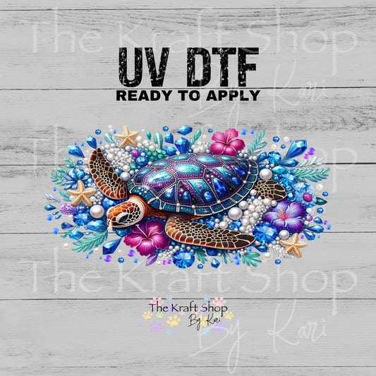 UV DTF Rhinestone Sea Turtle wrap decals tumbler decal. Glass can wrap. Tumbler wrap #5515