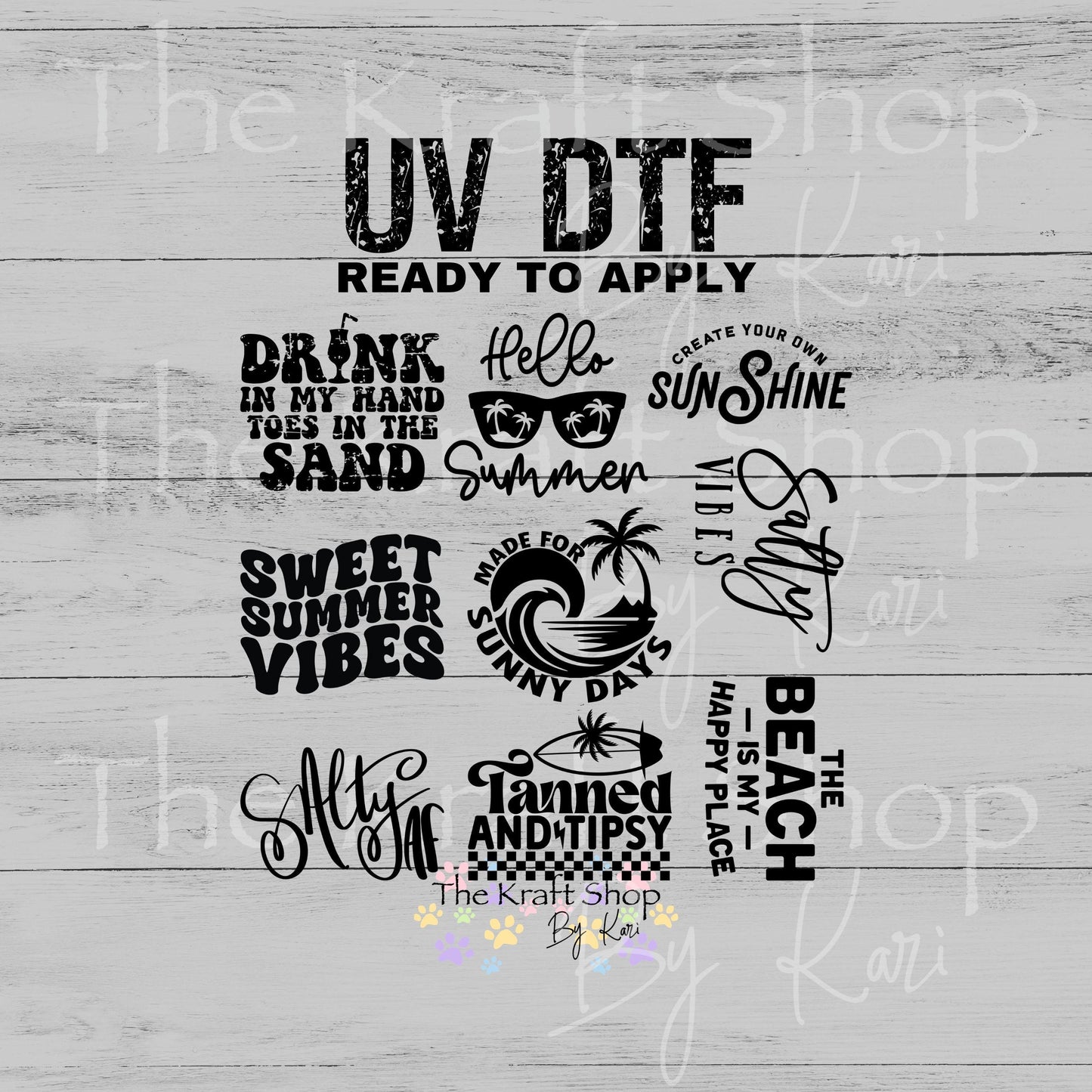 UV DTF Summer Sayings element bundle of decals sheet 10x10 decal #4712