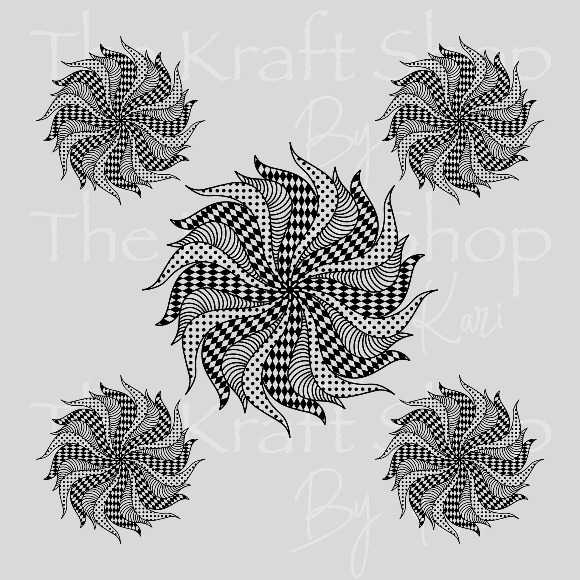 UV DTF Black swirl mandala Element sheet 6x6 decal, tumbler decal, permanent sticker. #10507