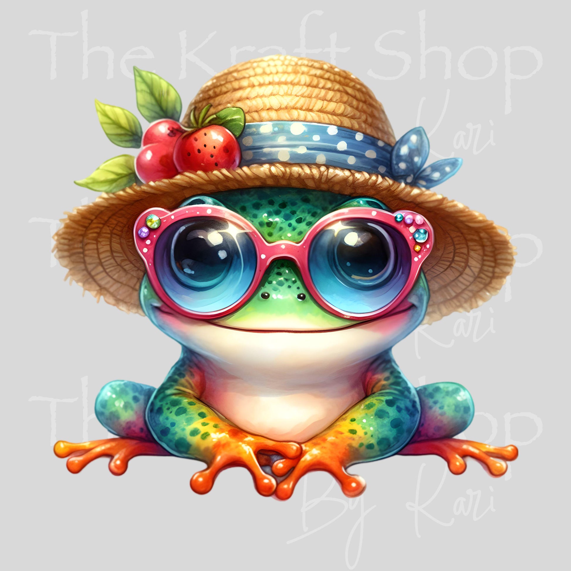 UV DTF Beach frog with straw hat sticker decal #4717