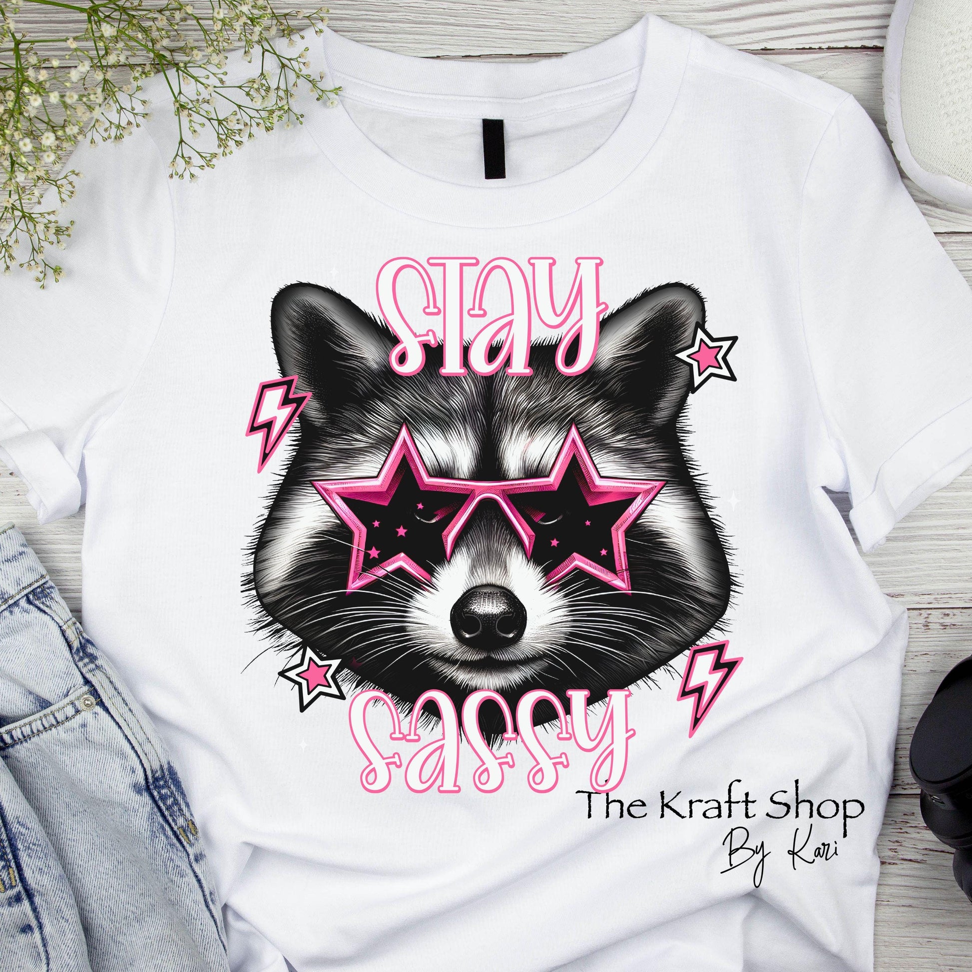 DTF ready to press transfer Stay Sassy raccoon with star sunglasses Sarcastic Humor shirt transfer #11641