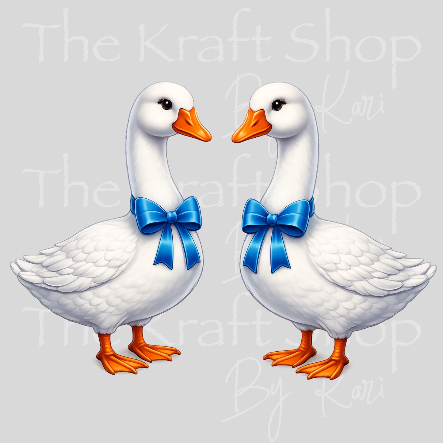 UV DTF Goose with blue bow 2pk decals, tumbler decal, permanent sticker.#1147