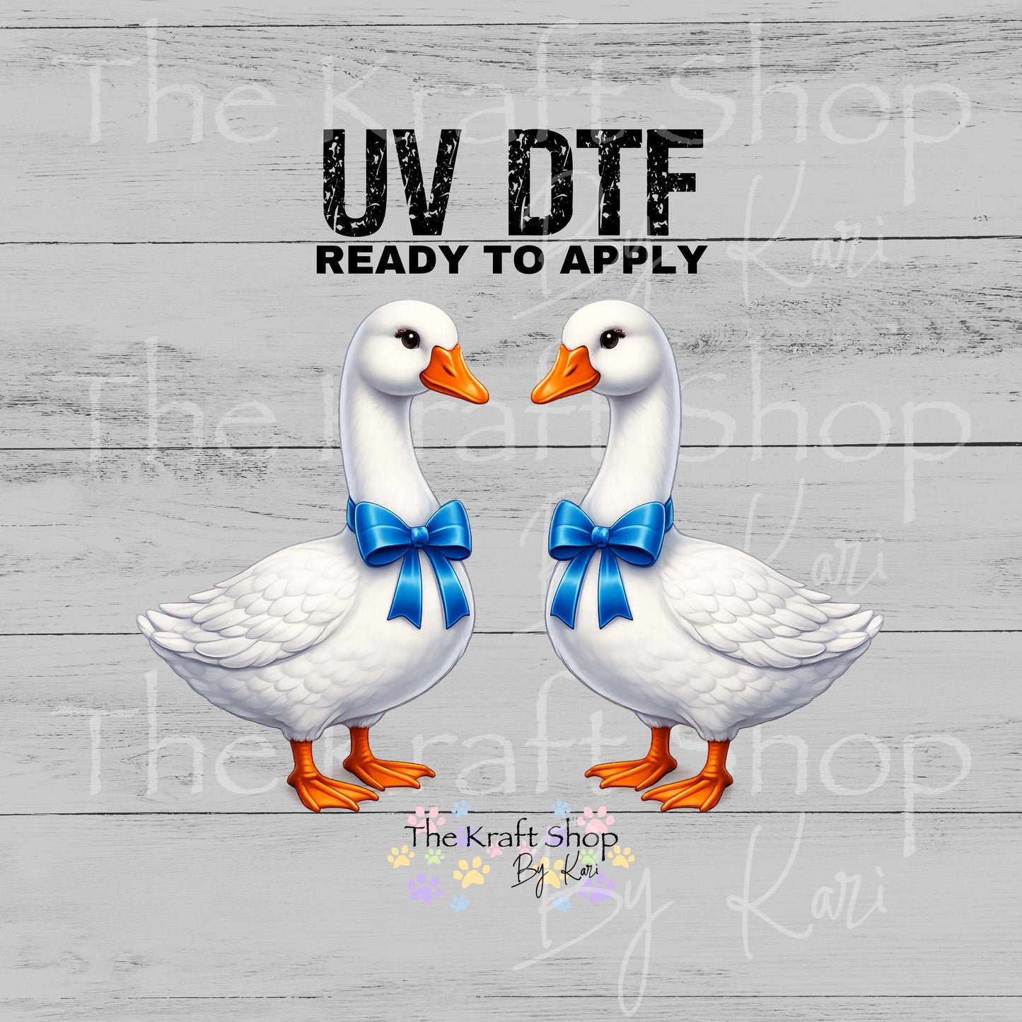 UV DTF Goose with blue bow 2pk decals, tumbler decal, permanent sticker.#1147