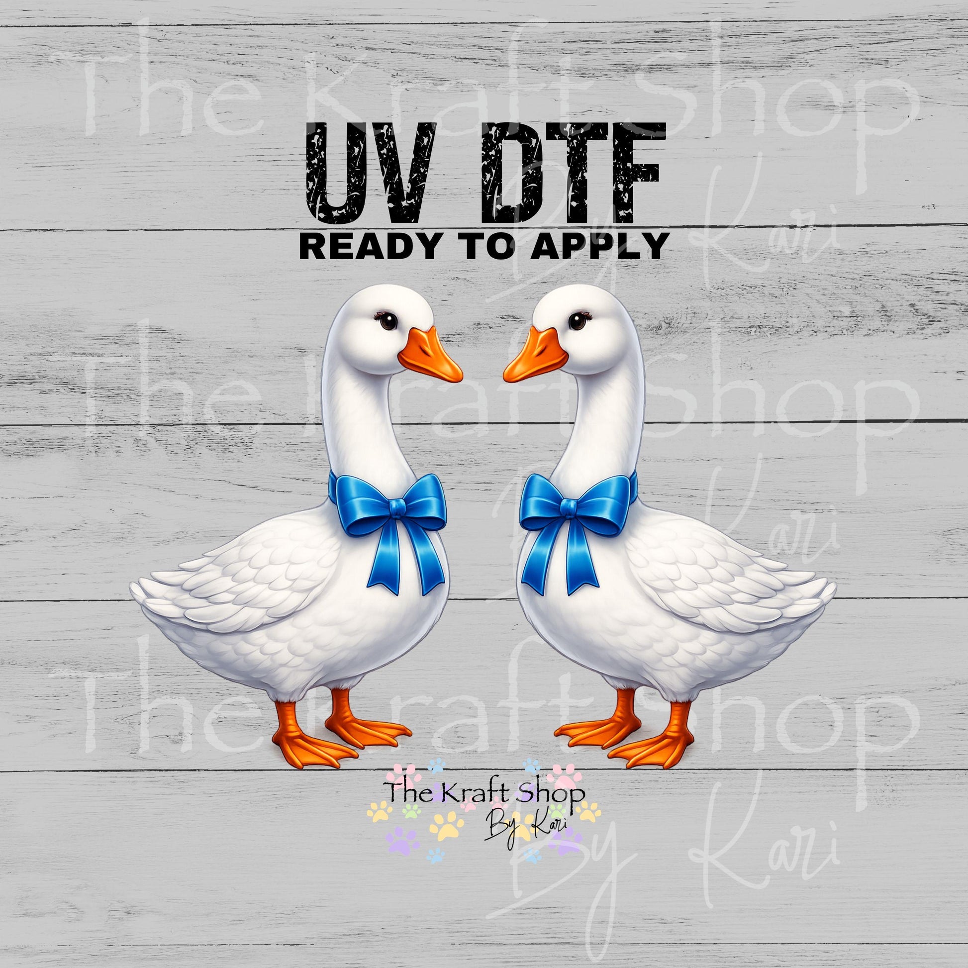 UV DTF Goose with blue bow 2pk decals, tumbler decal, permanent sticker.#1147
