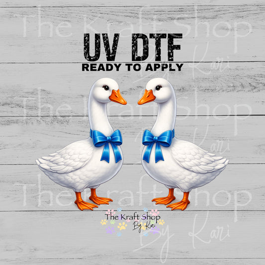 UV DTF Goose with blue bow 2pk decals, tumbler decal, permanent sticker.#1147