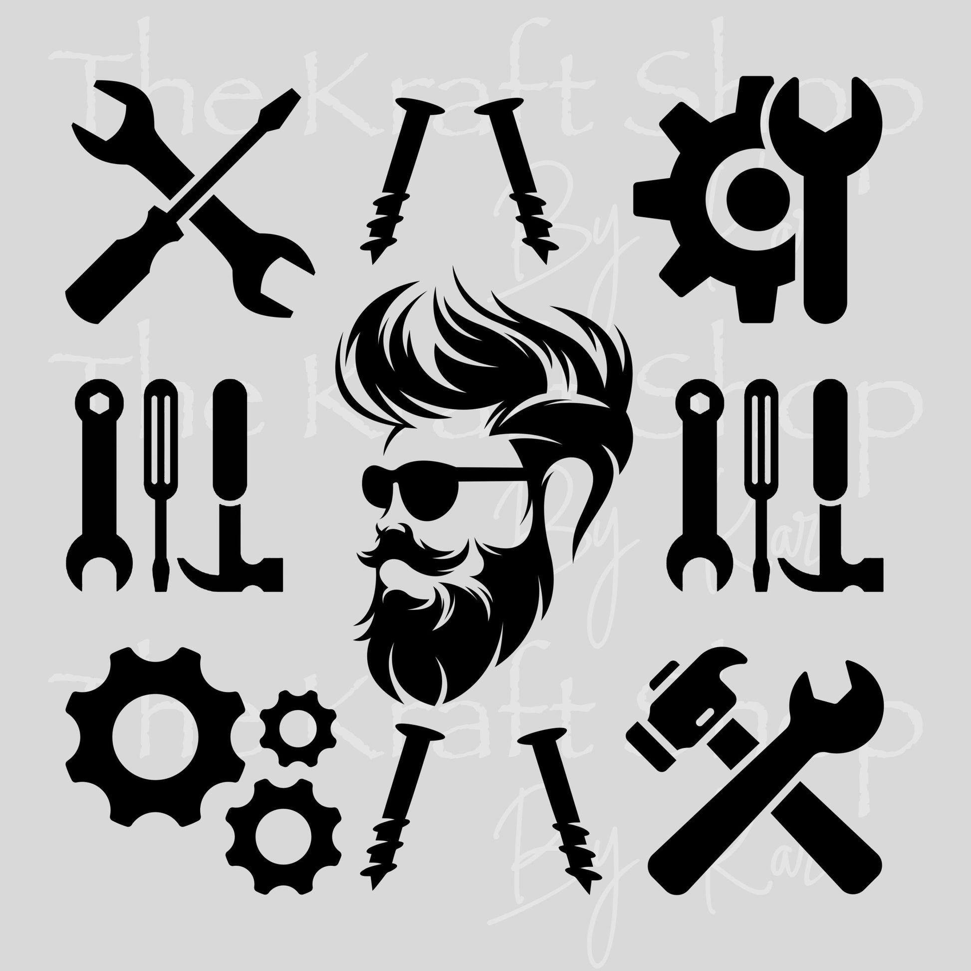 UV DTF Tools Sunglasses Bearded Man Element sheet 8x8 decal, tumbler decal, permanent sticker. #10508