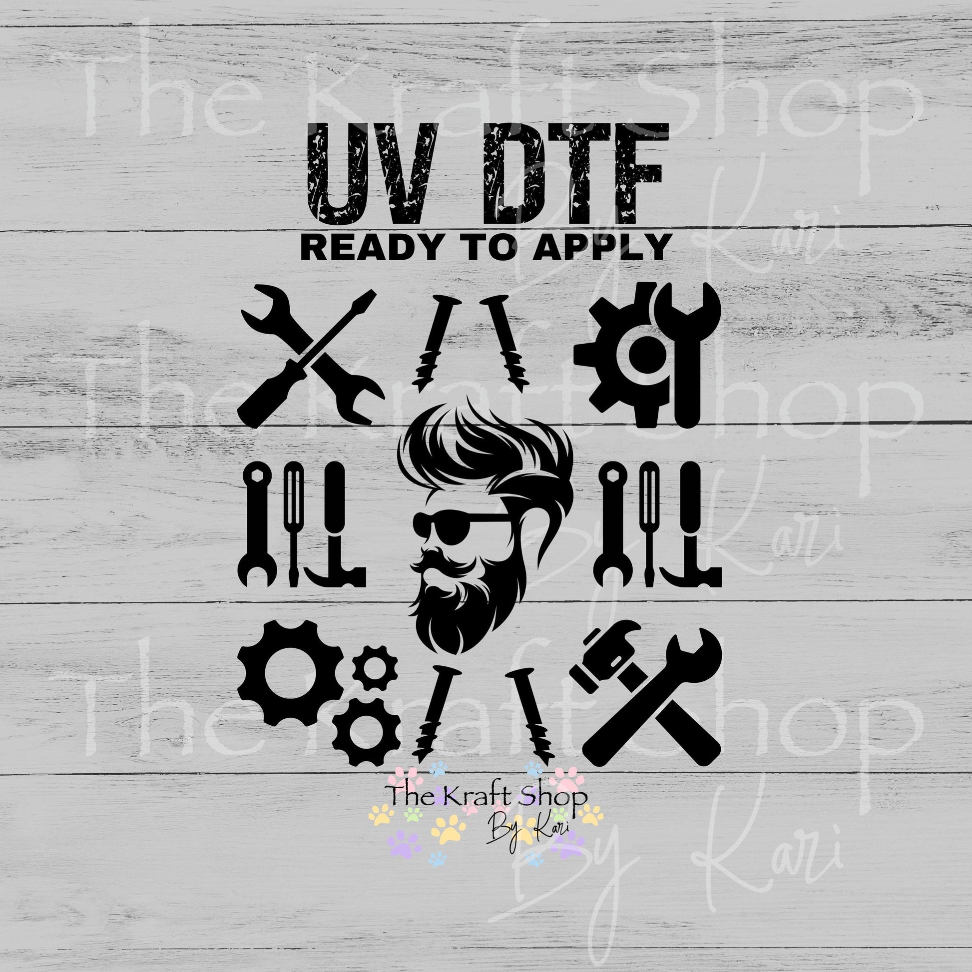 UV DTF Tools Sunglasses Bearded Man Element sheet 8x8 decal, tumbler decal, permanent sticker. #10508