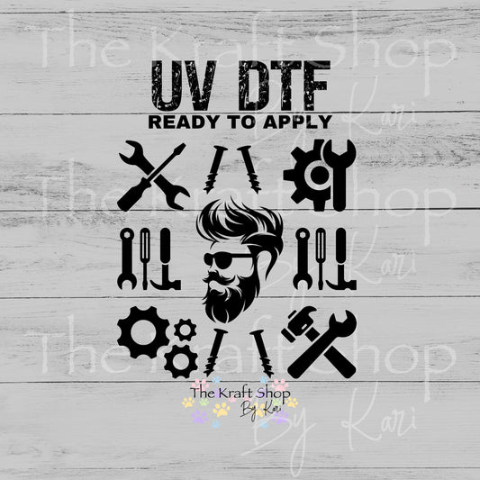 UV DTF Tools Sunglasses Bearded Man Element sheet 8x8 decal, tumbler decal, permanent sticker. #10508