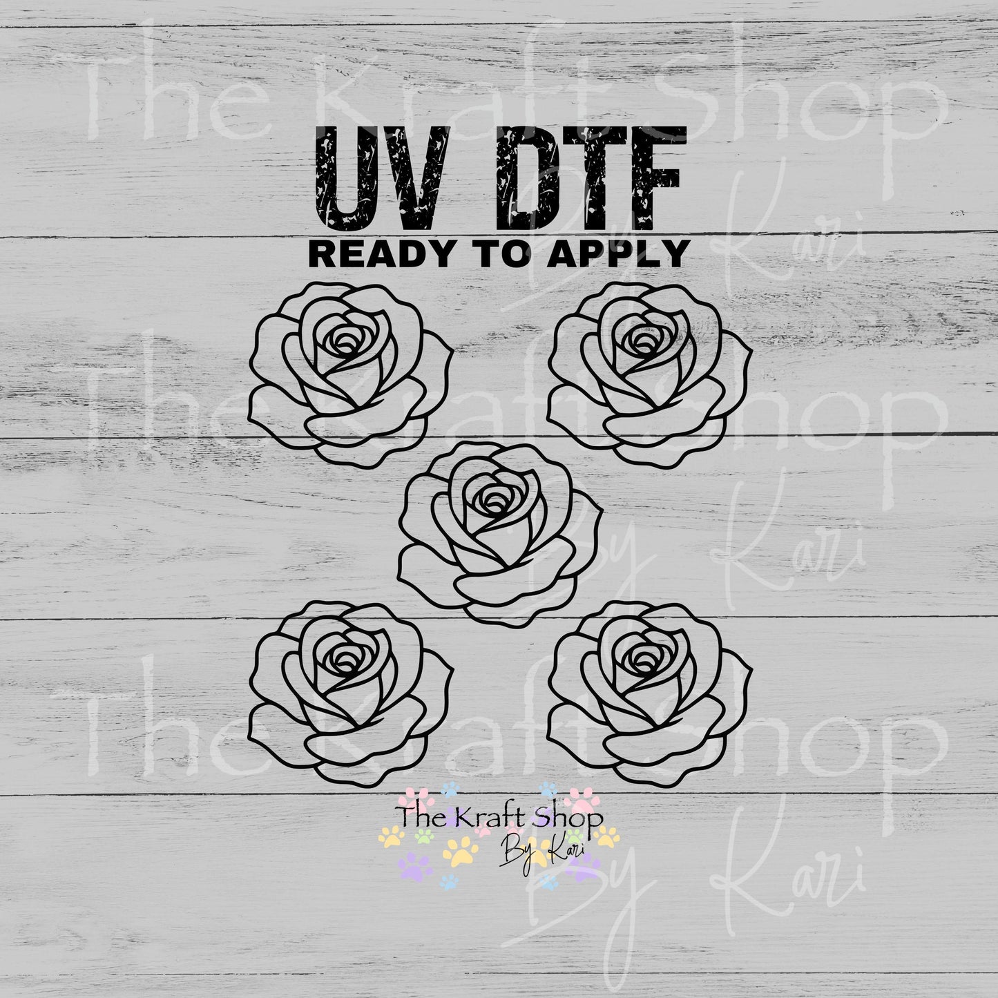 UV DTF Black Outline Roses Element sheet 6x6 decal, tumbler decal, permanent sticker. #10509