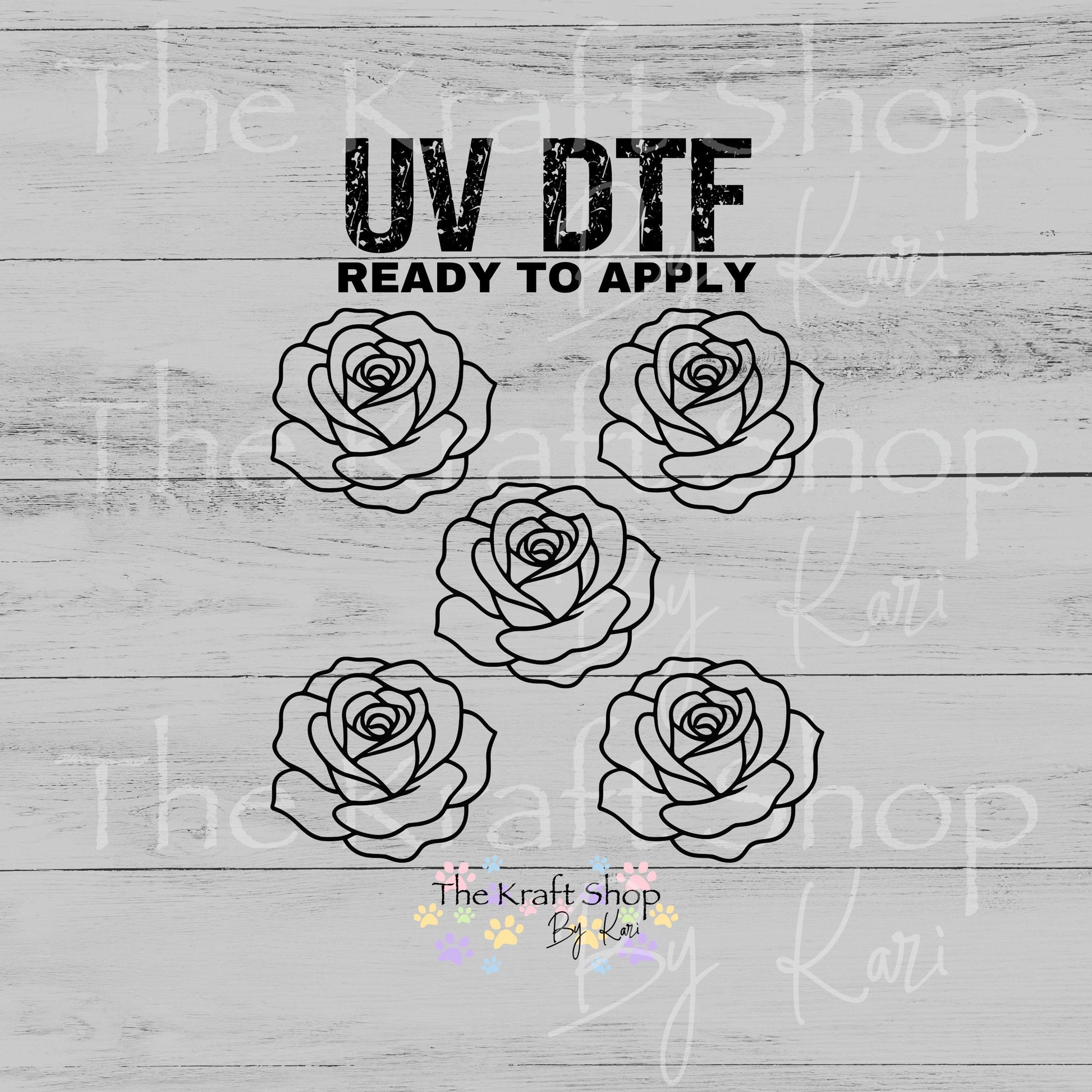 UV DTF Black Outline Roses Element sheet 6x6 decal, tumbler decal, permanent sticker. #10509