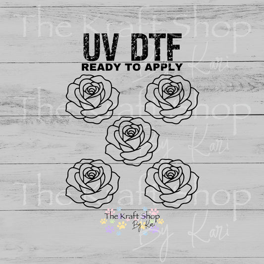 UV DTF Black Outline Roses Element sheet 6x6 decal, tumbler decal, permanent sticker. #10509