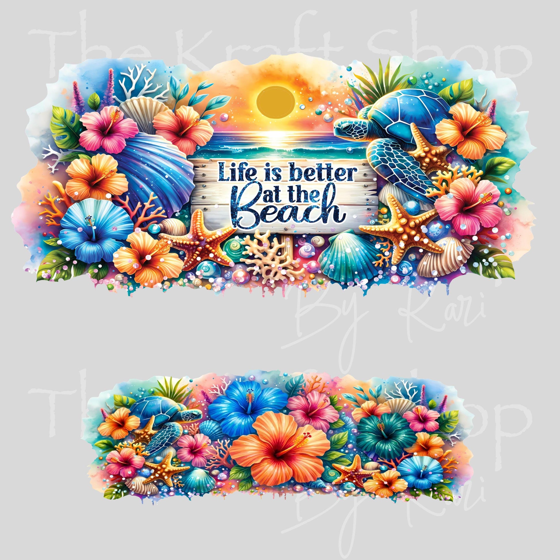 UV DTF 40 oz ready to apply Beach Scene Life Is Better At The Beach Sea Turtle wrap decal , quencher tumbler decal #3210