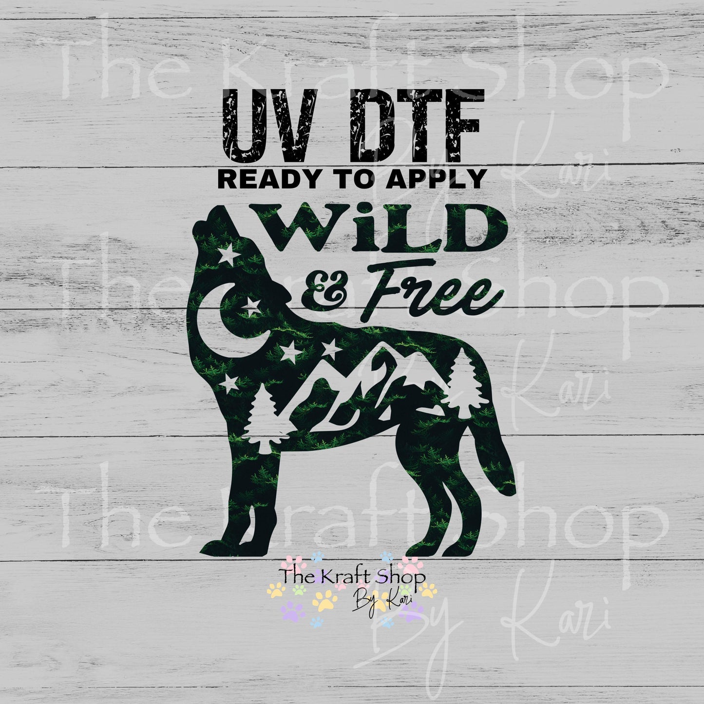 UV DTF Wild and free wolf with tree pattern decal #4740