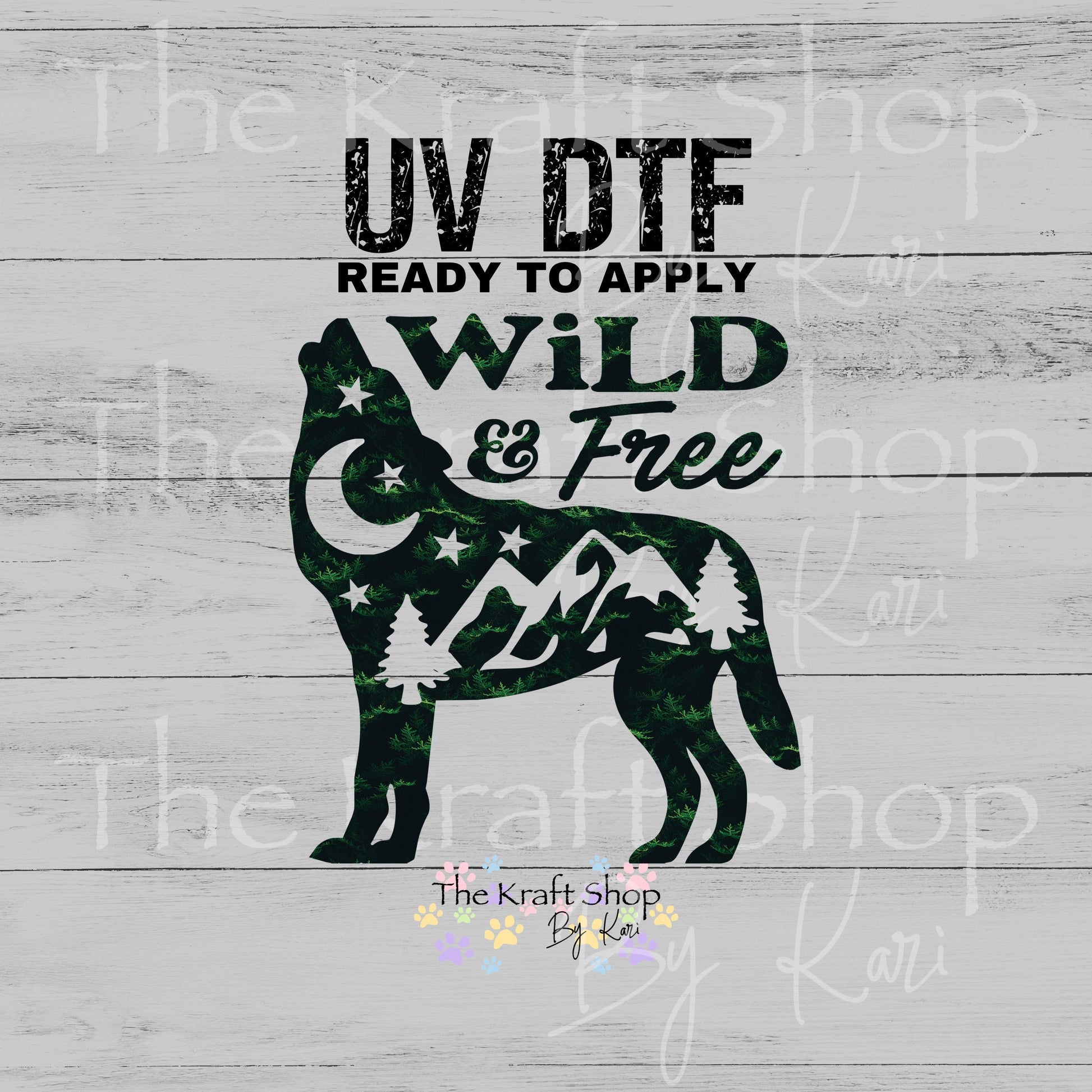 UV DTF Wild and free wolf with tree pattern decal #4740