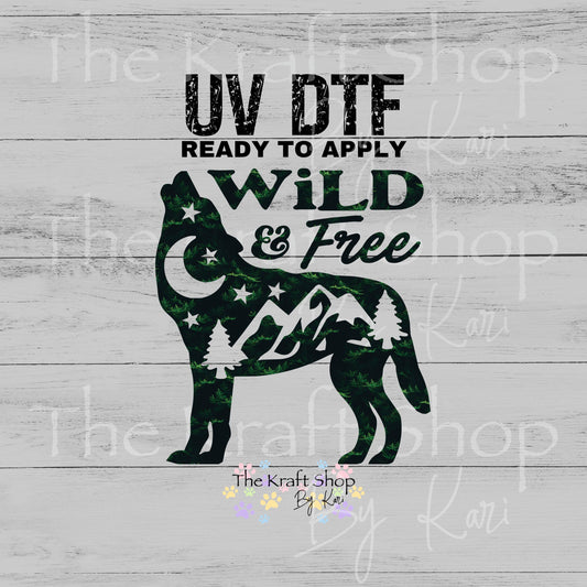 UV DTF Wild and free wolf with tree pattern decal #4740
