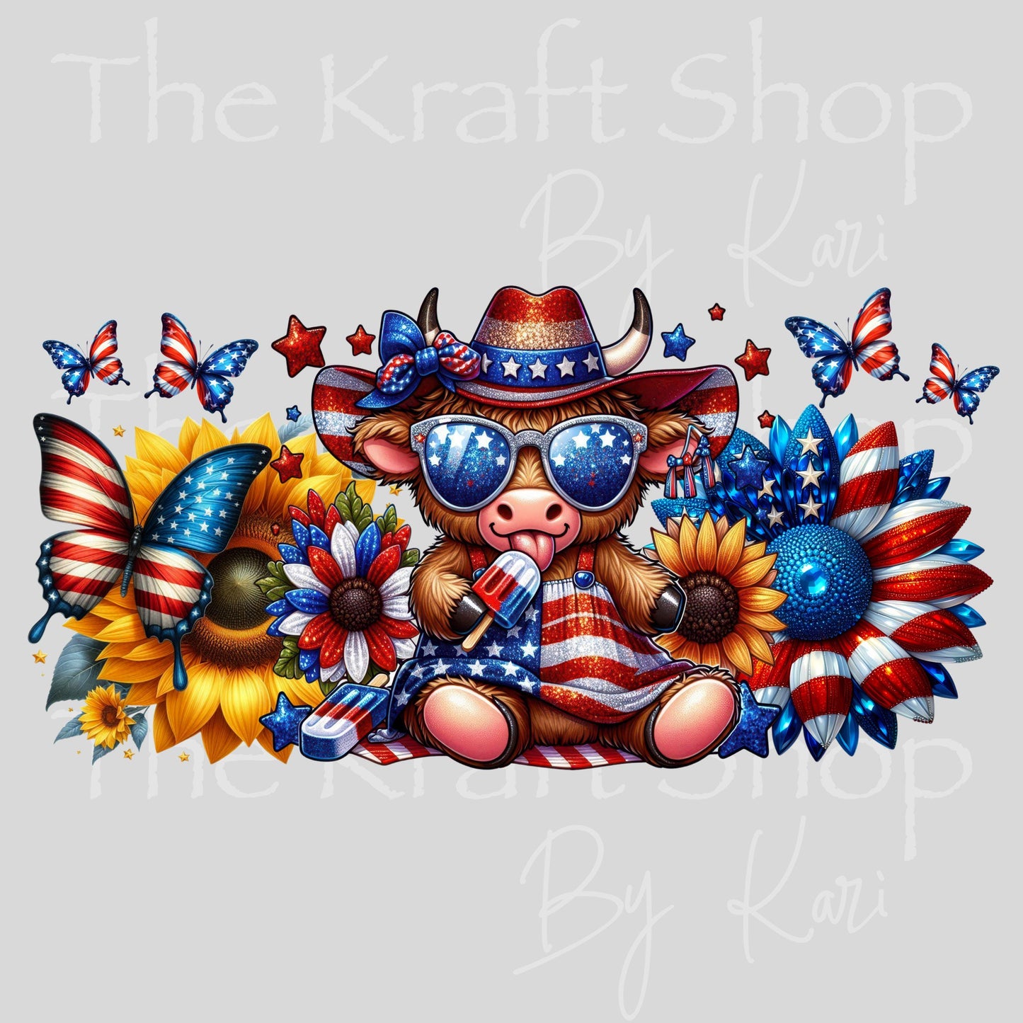 UV DTF4th of July cow Glass can wrap decals #5523