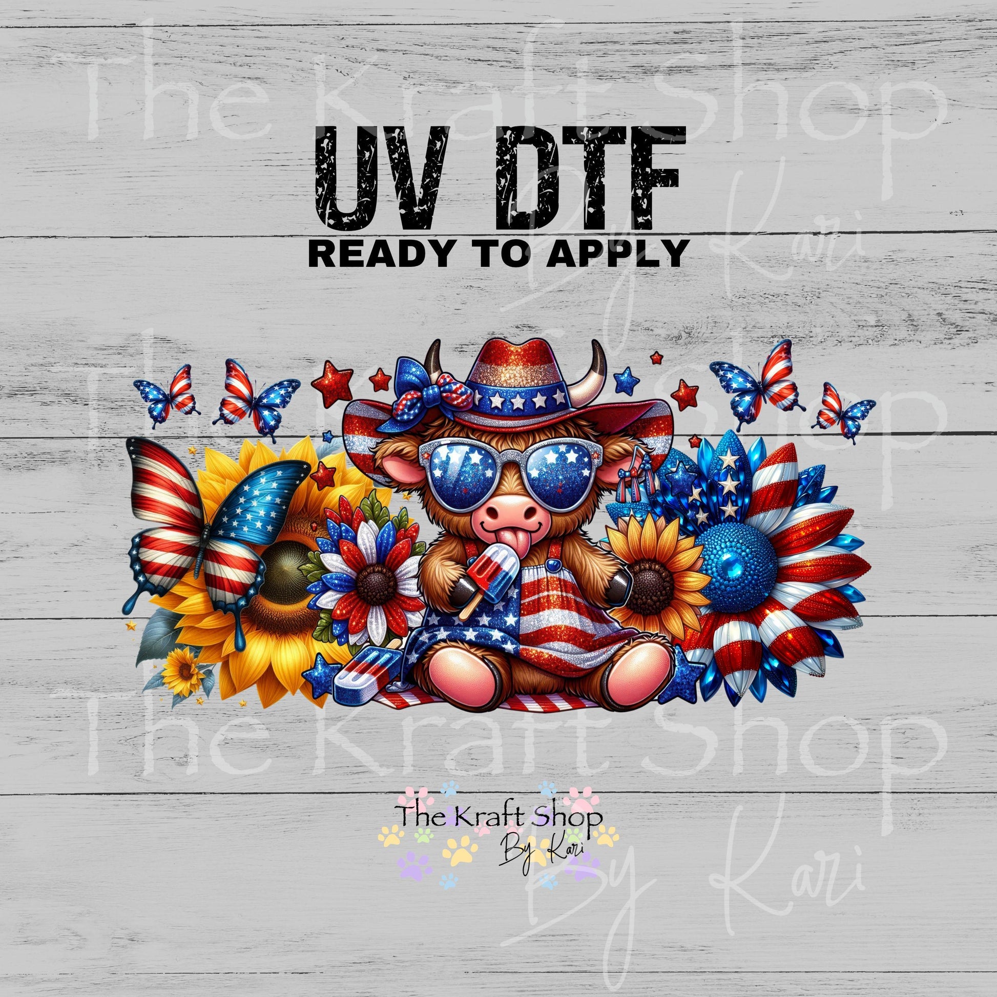 UV DTF4th of July cow Glass can wrap decals #5523