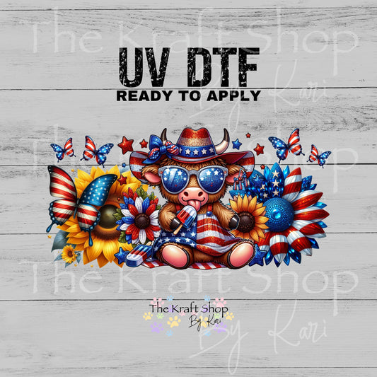 UV DTF4th of July cow Glass can wrap decals #5523