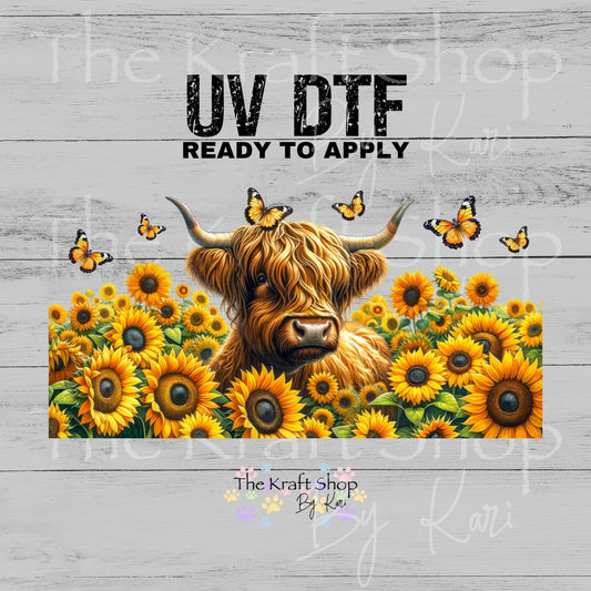 UV DTFHighland cow sunflowers Glass can wrap decals #5524