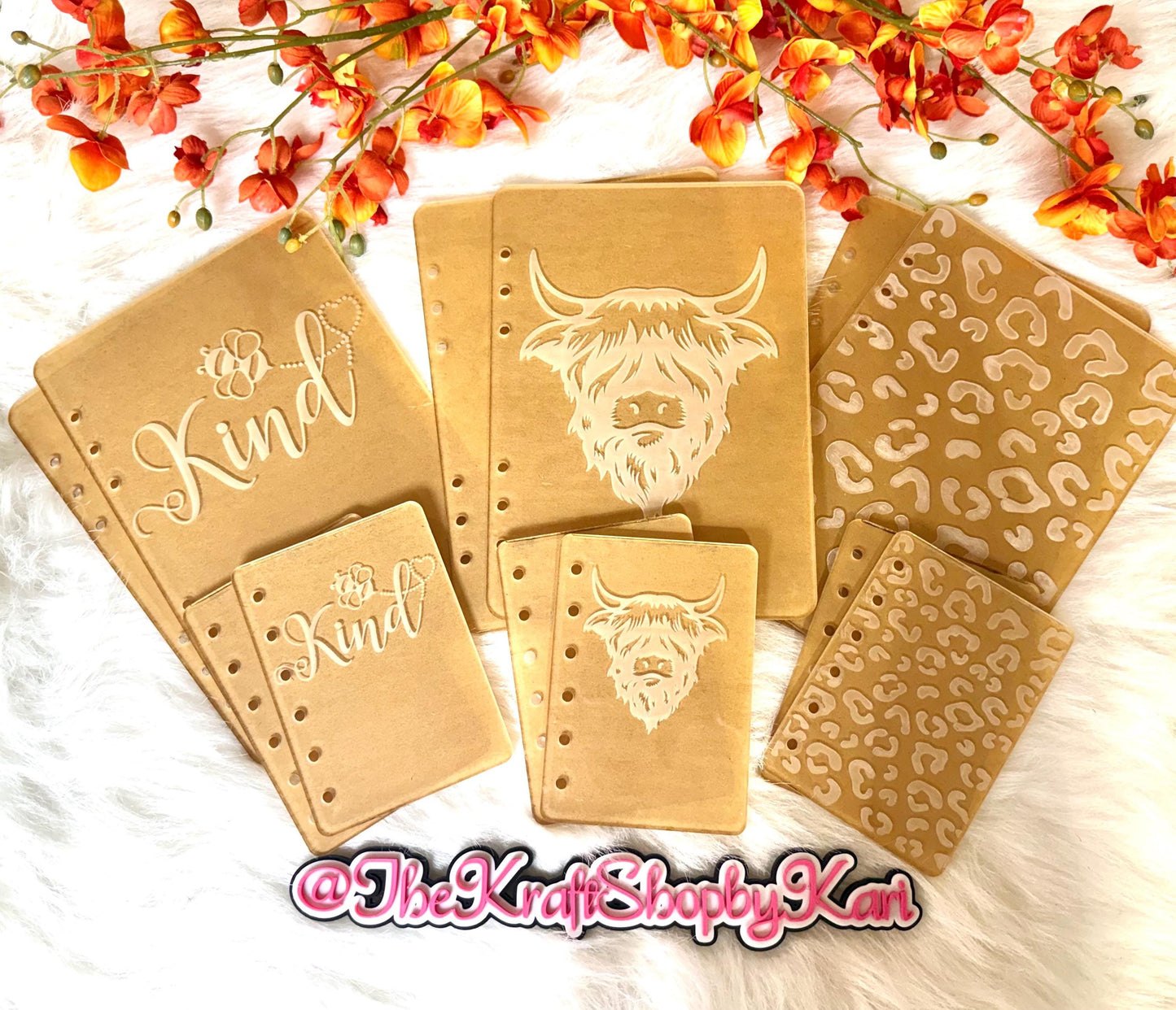 Engraved Acrylic notebook blank bundle set DIY notebook. Leopard Cheetah Highlnad Cow Be Kind