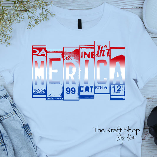 DTF ready to press transfer. Merica Ombre Red White And Blue Patriotic 4th of July shirt transfer #11644