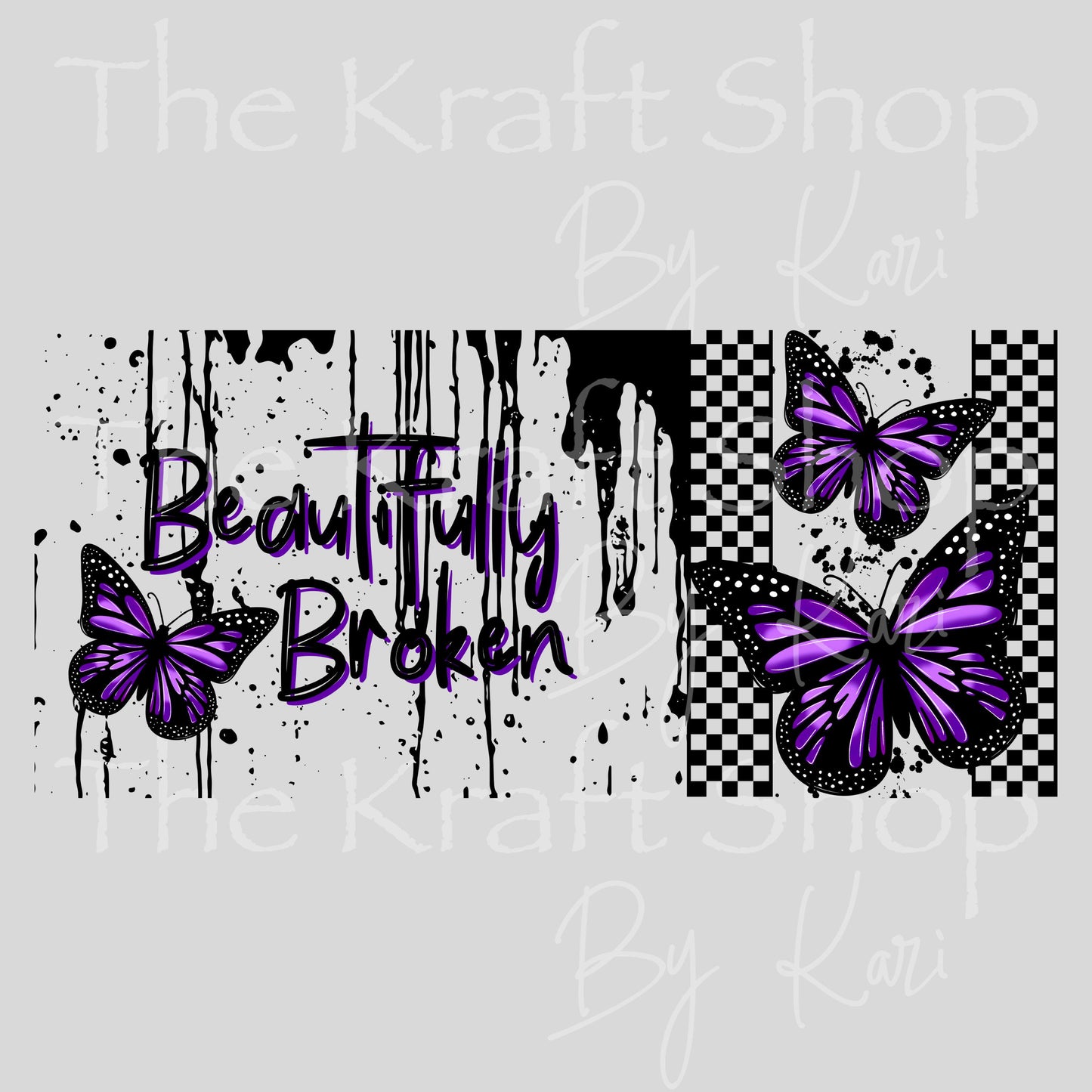 UV DTF Beautifully broken with purple flowers grunge retro Glass can wrap decals #5533