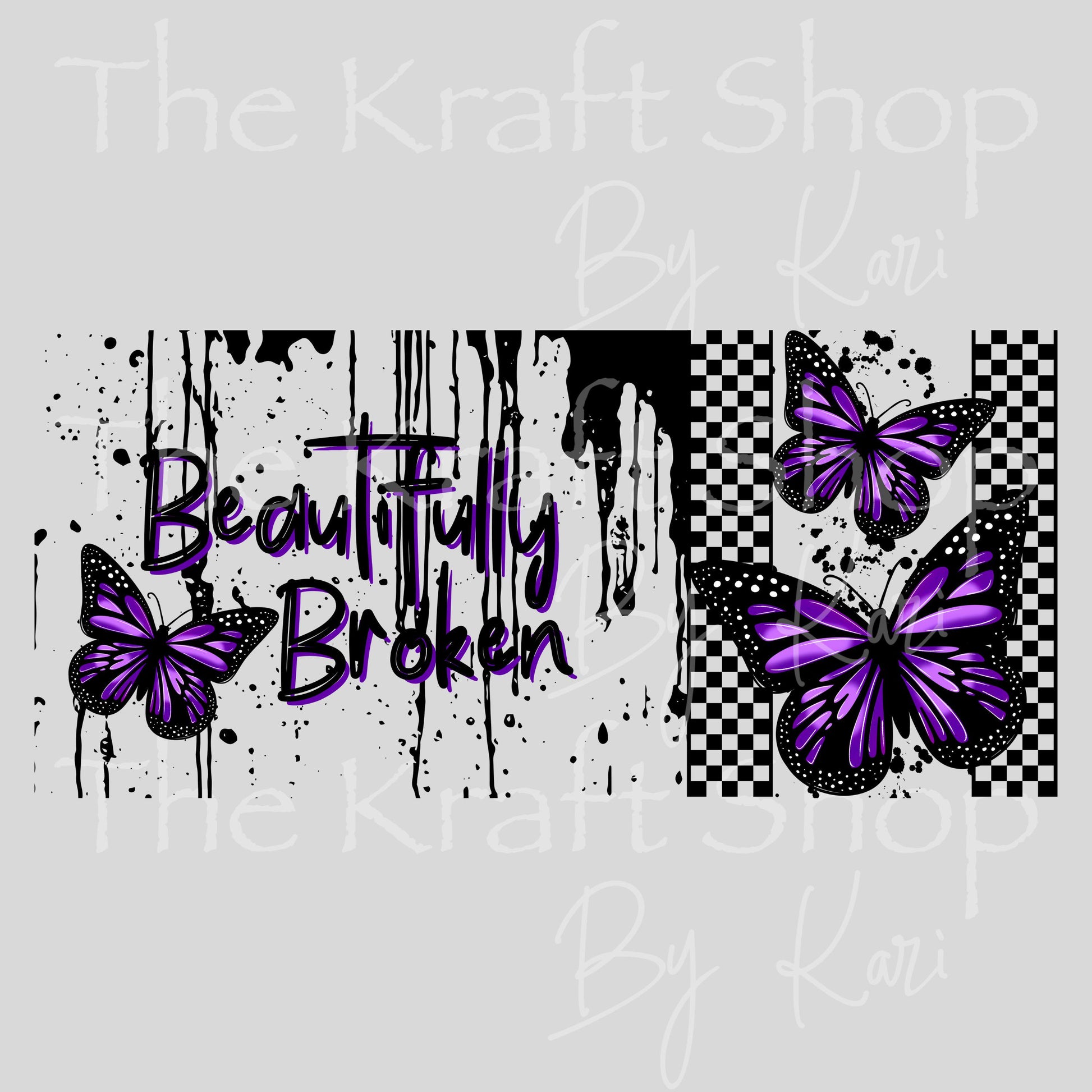 UV DTF Beautifully broken with purple flowers grunge retro Glass can wrap decals #5533