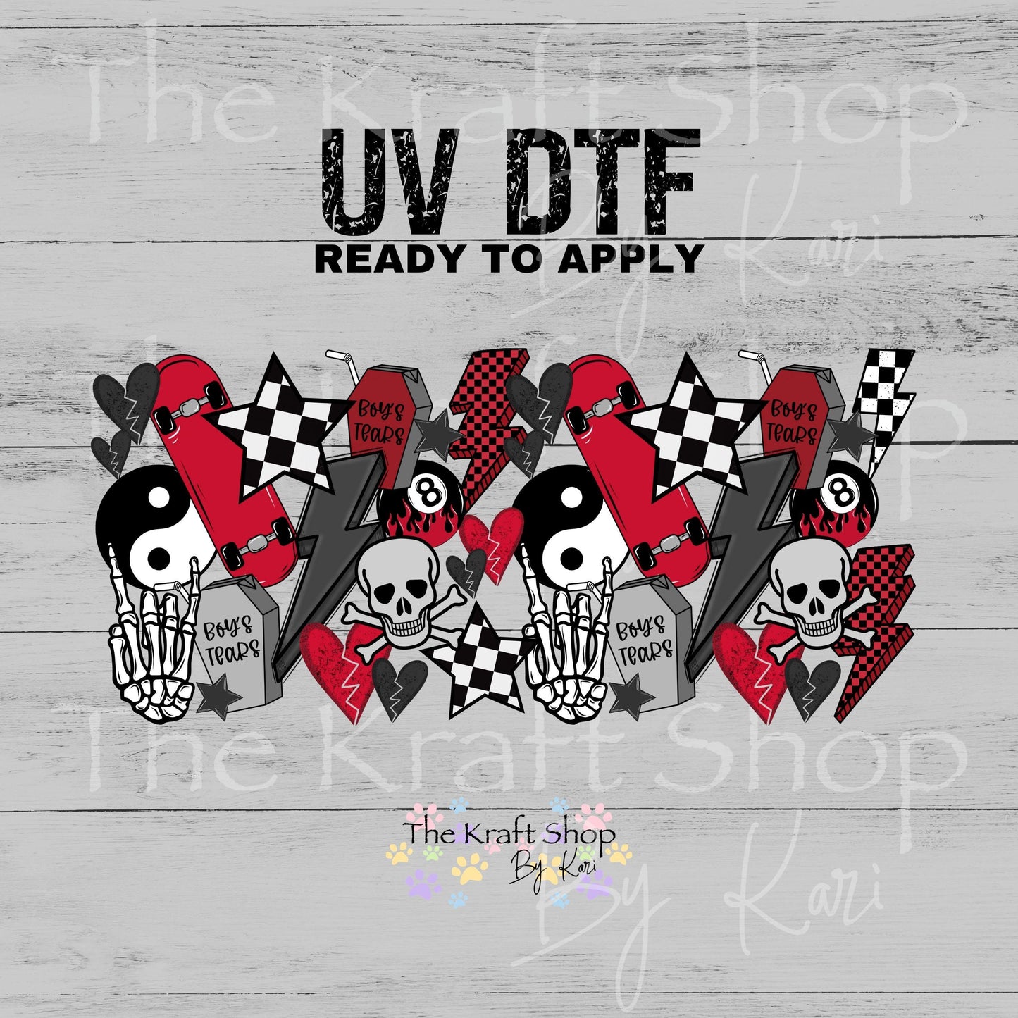 UV DTF Boys tears eight ball grunge retro Glass can wrap decals #5535