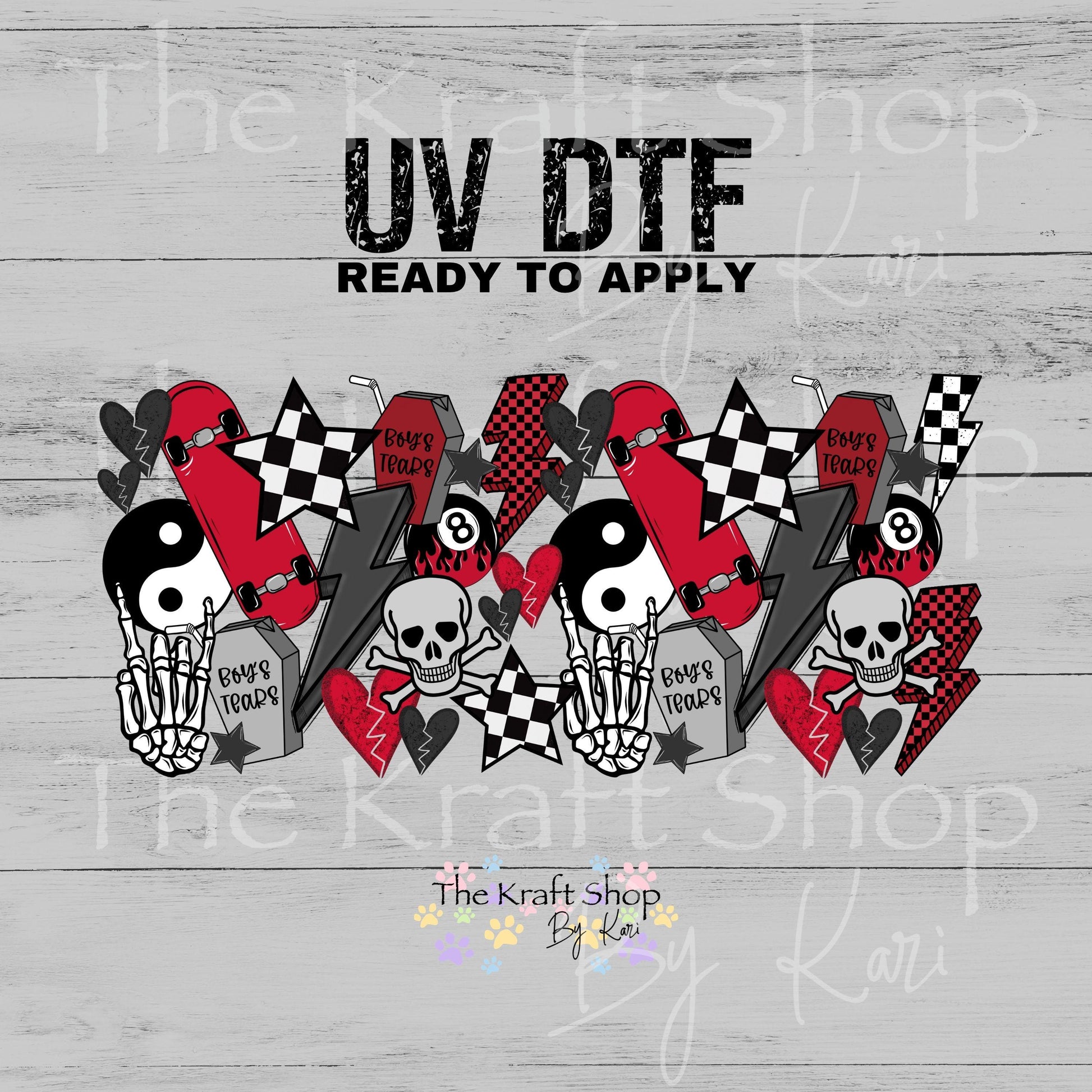 UV DTF Boys tears eight ball grunge retro Glass can wrap decals #5535