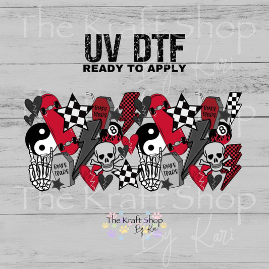 UV DTF Boys tears eight ball grunge retro Glass can wrap decals #5535