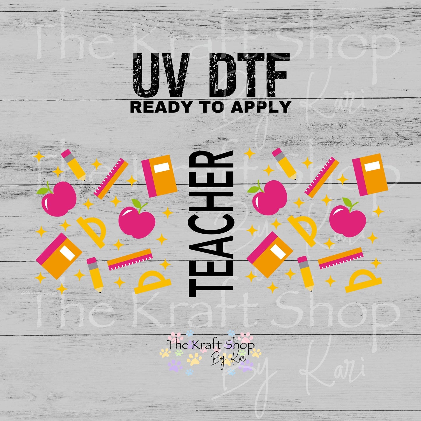 UV DTF Teacher Essentials School Glass can wrap decals #5537