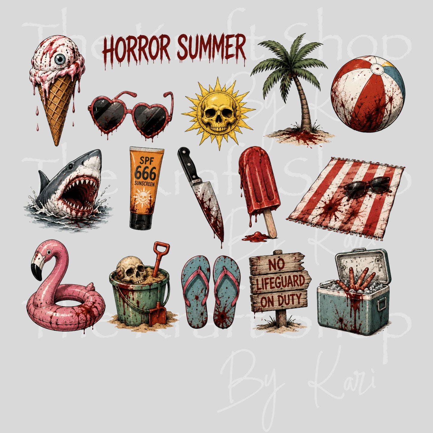 UV DTF Sticker print Horror Summer mixed media Element sheet 8x6.5 decal #10501