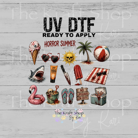 UV DTF Sticker print Horror Summer mixed media Element sheet 8x6.5 decal #10501