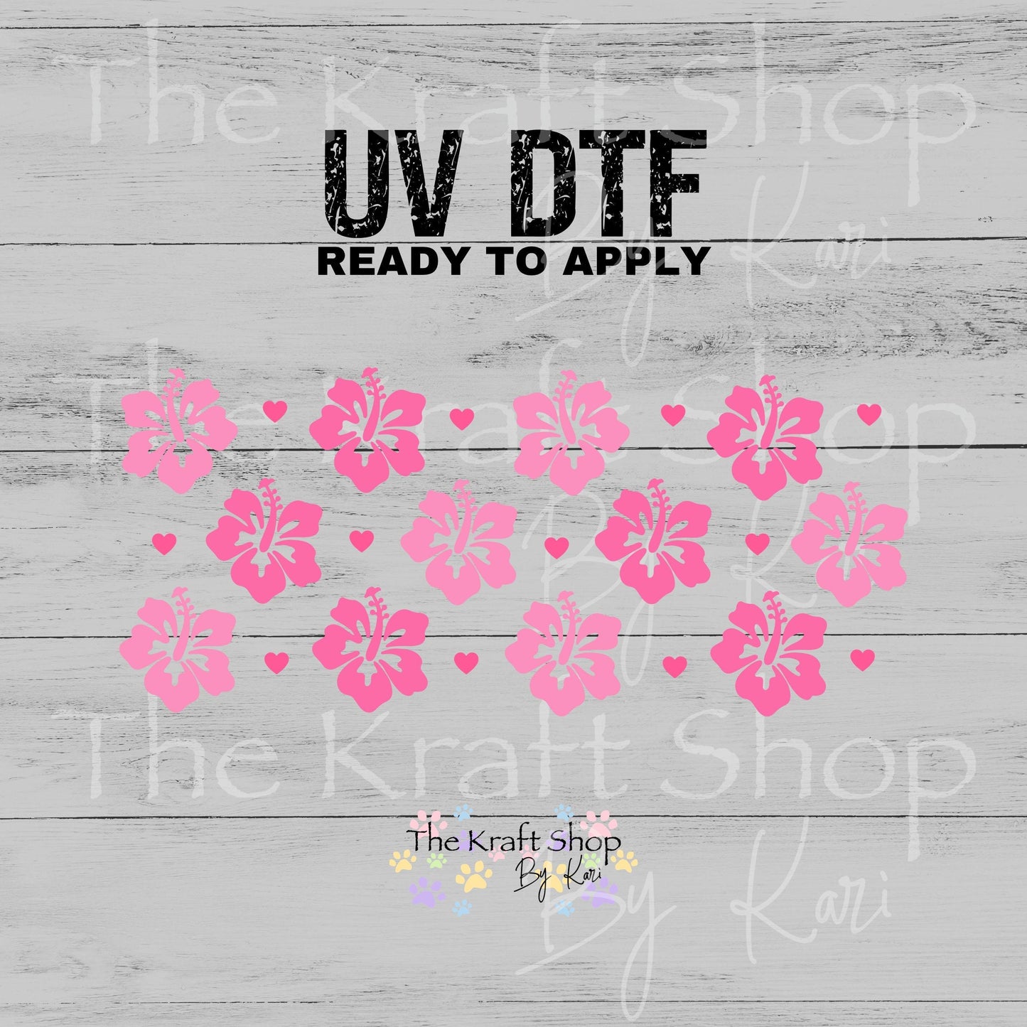 UV DTF Pink Hibiscus Flower Glass can wrap decals #5542