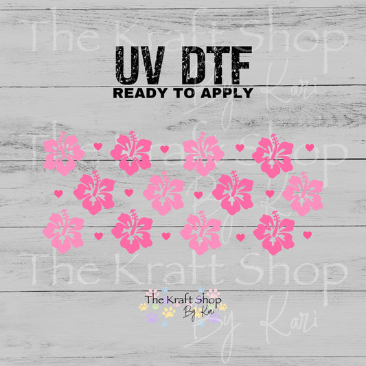 UV DTF Pink Hibiscus Flower Glass can wrap decals #5542