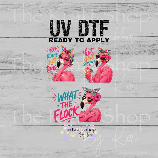 UV DTF No plans just tans sassy flamingo decals 3pk, permanent sticker.#4746