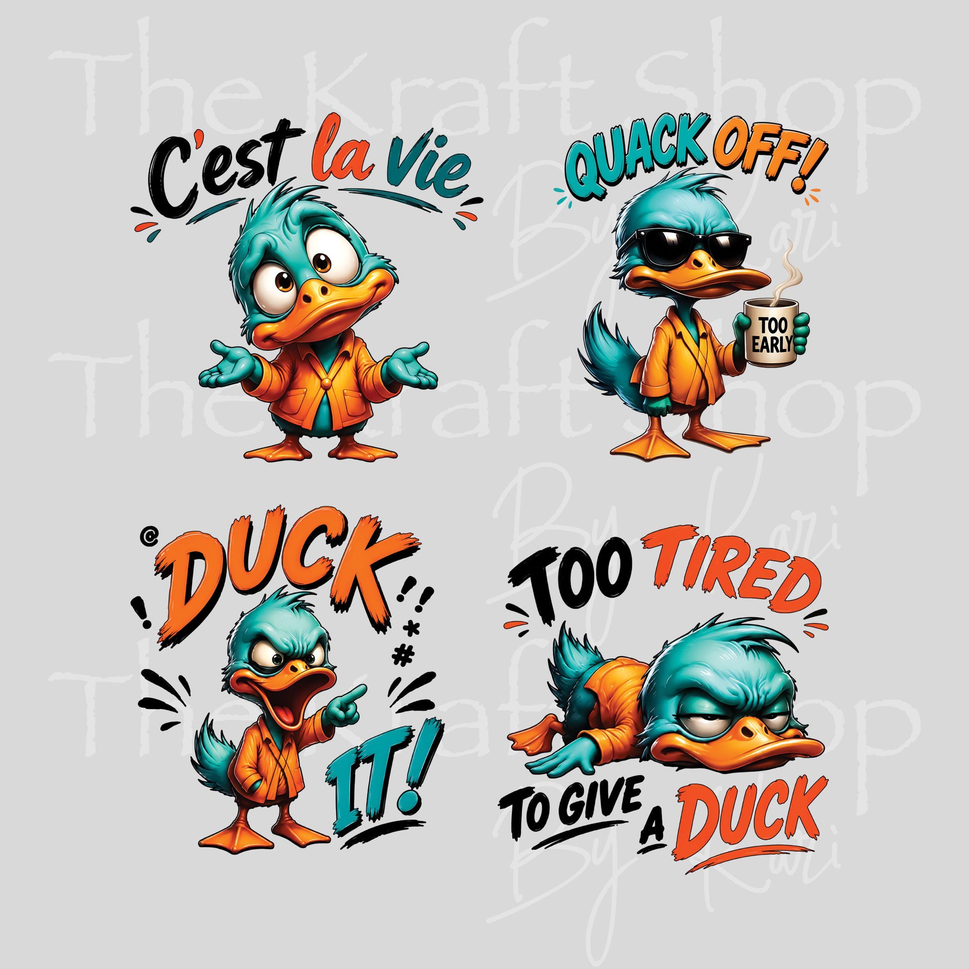 UV DTF Grumpy ducks quack off duck it sarcastic sayings decals 4pk, permanent sticker.#4750