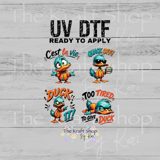 UV DTF Grumpy ducks quack off duck it sarcastic sayings decals 4pk, permanent sticker.#4750