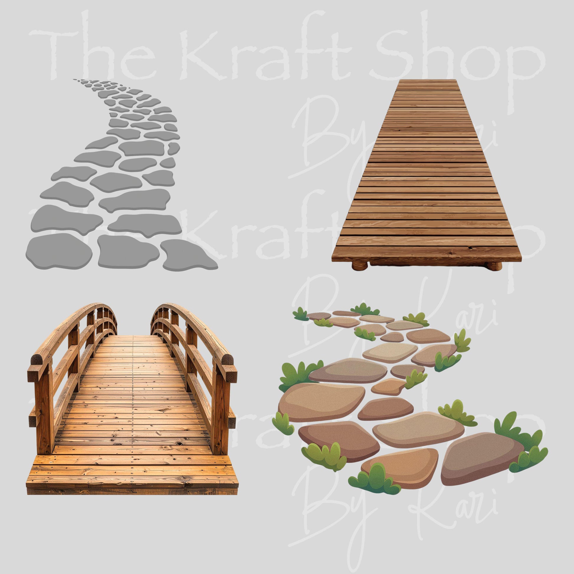 UV DTF Stone wood walkways decals 4pk, permanent sticker.#10513