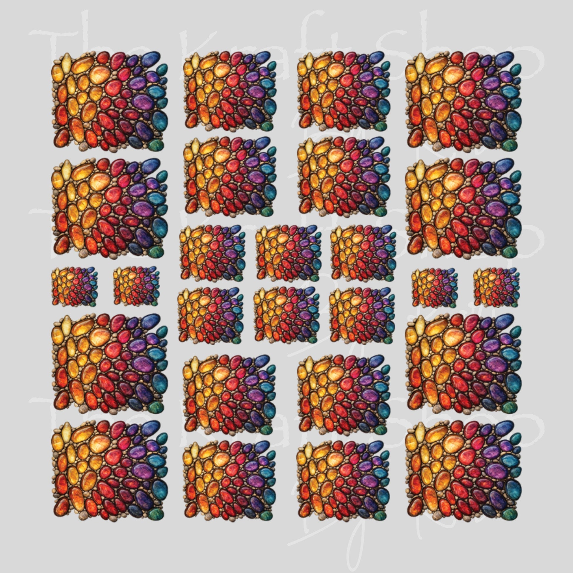 UV DTF Colorful pebbles squares elements mixed media bundle of decals Element sheet 10x10 decal #10514