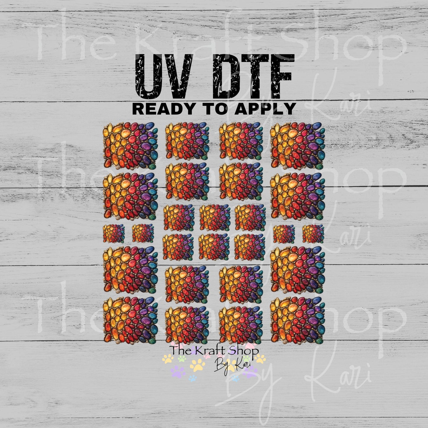 UV DTF Colorful pebbles squares elements mixed media bundle of decals Element sheet 10x10 decal #10514