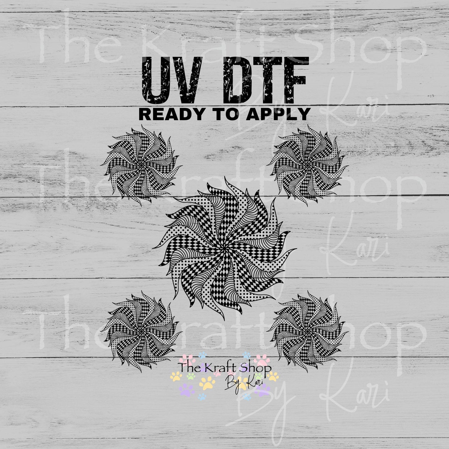 UV DTF Black swirl mandala Element sheet 6x6 decal, tumbler decal, permanent sticker. #10507