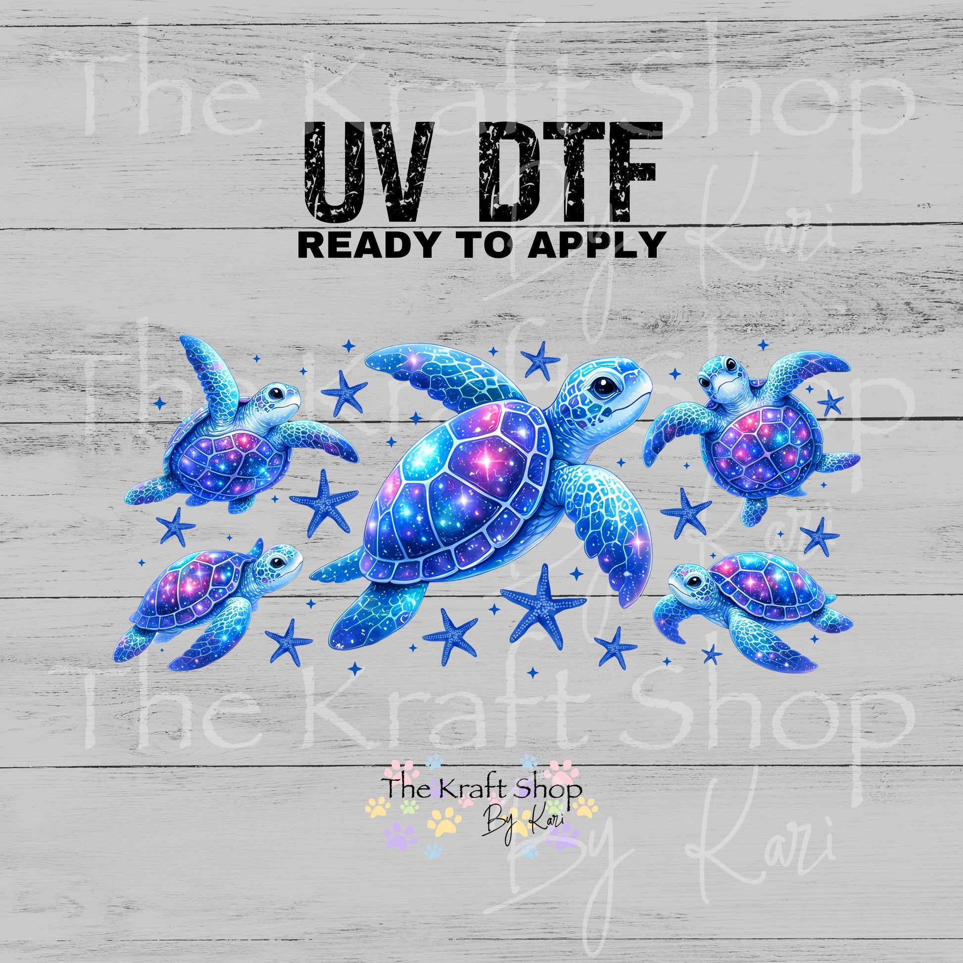 UV DTF Light Up Blue Sea Turtle Glass can wrap decals #5543