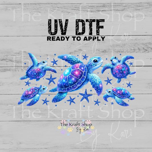 UV DTF Light Up Blue Sea Turtle Glass can wrap decals #5543