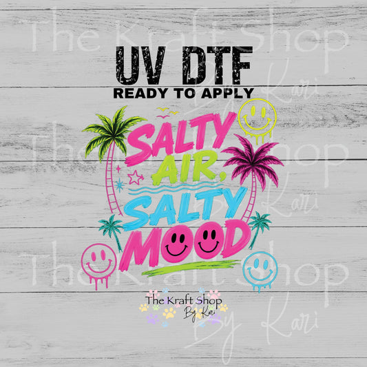 UV DTF Sticker print Salty Air Salty Mood neon smiley face palm trees decal #4736