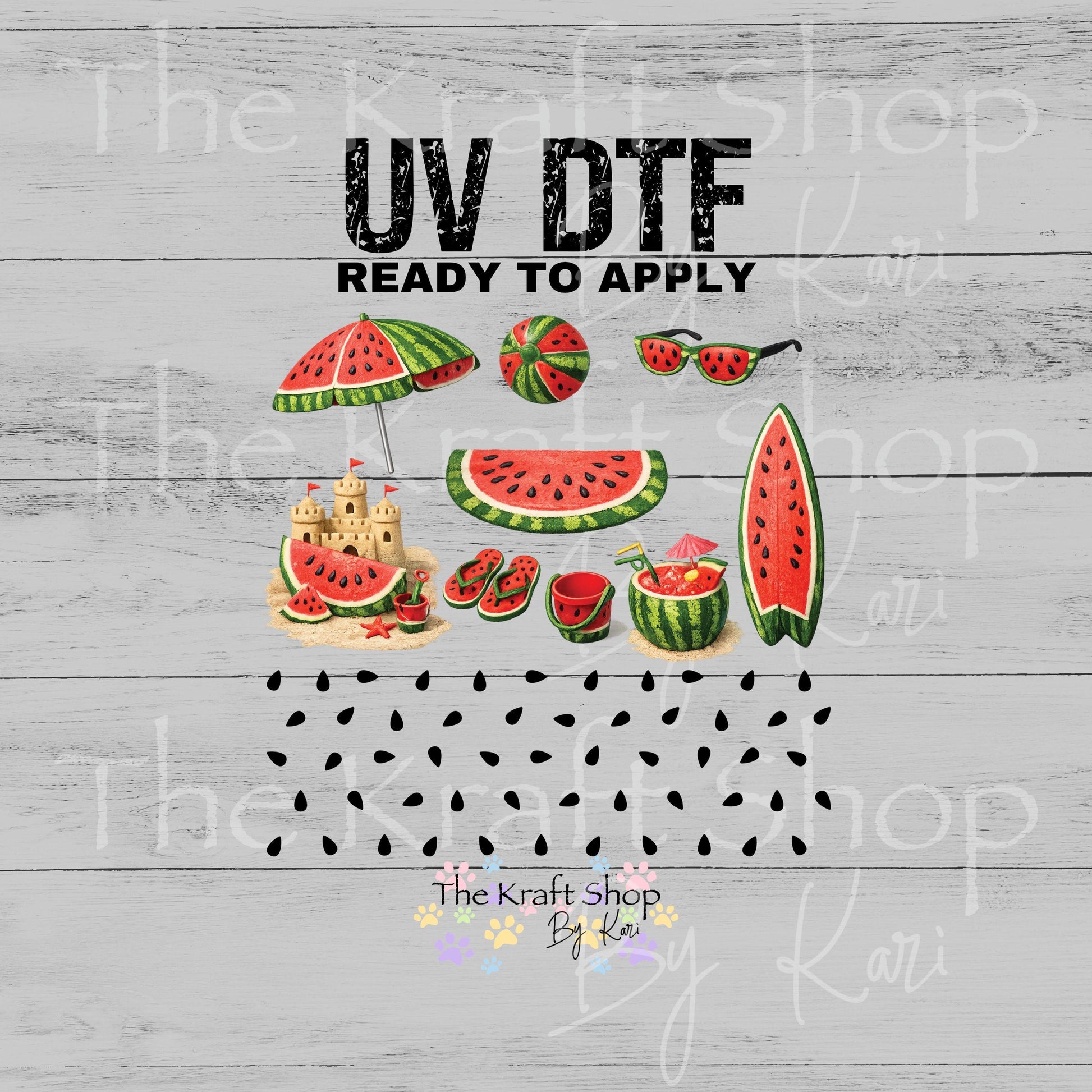 UV DTF Watermelon Beach mixed media bundle of decals Element sheet 10x10 decal #10512