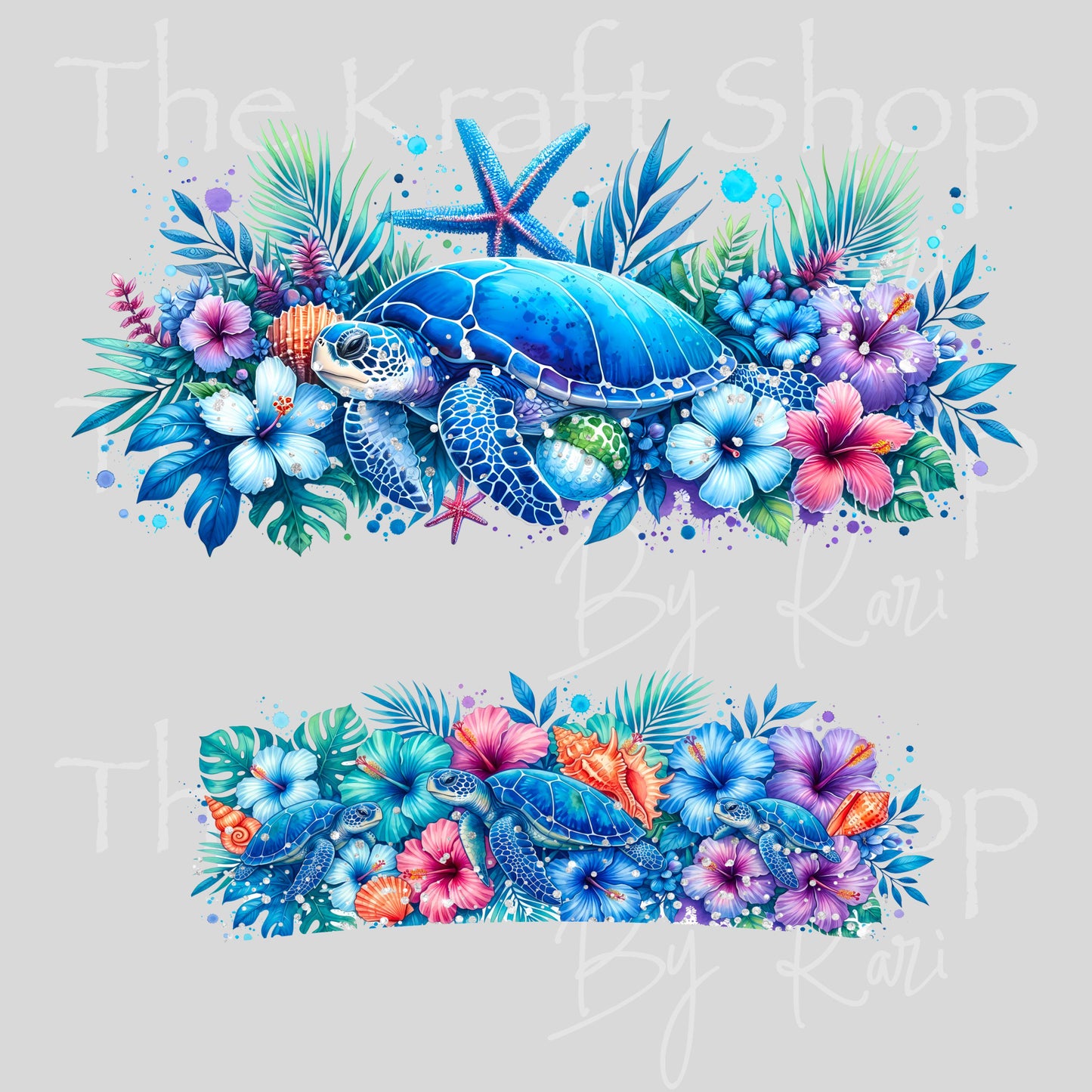 UV DTF 40 oz ready to apply Blue Sea Turtle beach scene wrap decal , quencher tumbler decal #3211