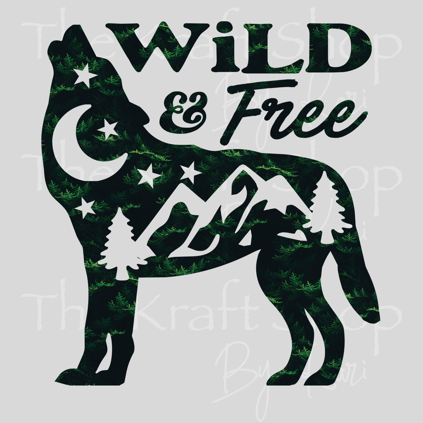 UV DTF Wild and free wolf with tree pattern decal #4740